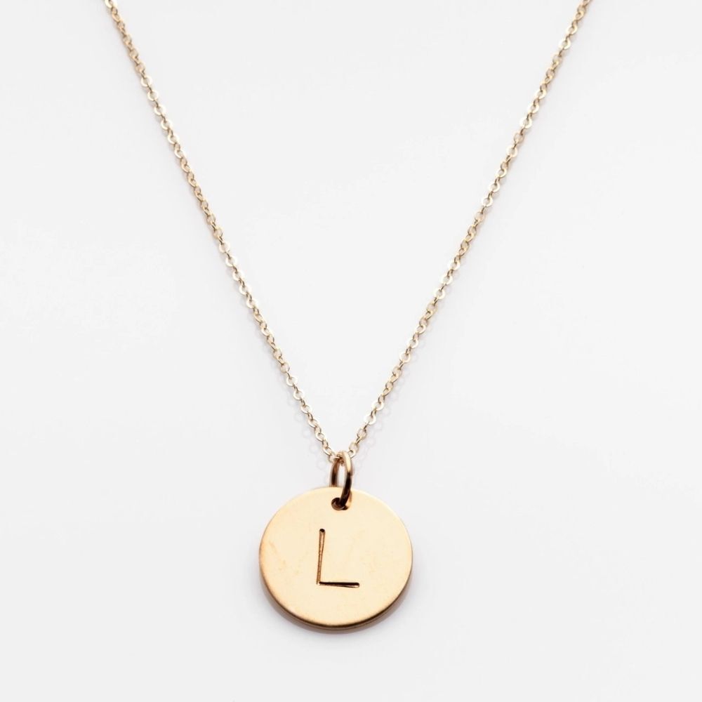 Nashelle Gold Disc Necklace with L Initial 14K Gold Filled